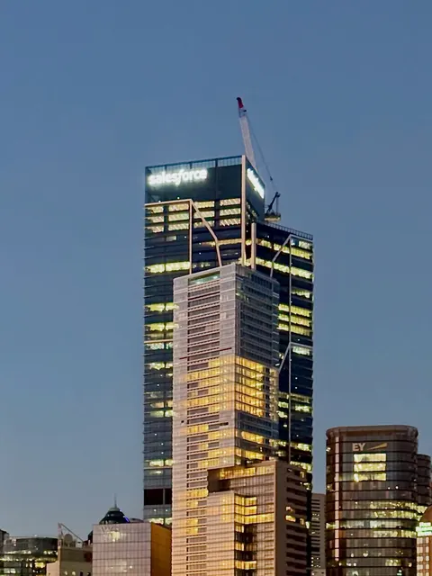 Skyscraper, twilight, tower, buildings and text.
