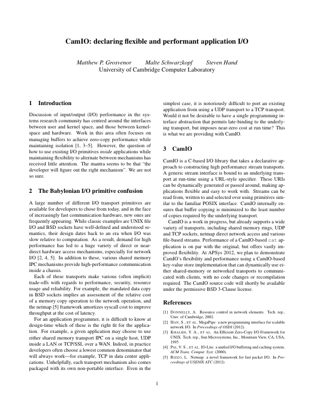 CamIO: Declaring Flexible and Performant Application I/O